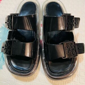 Tory Burch Glossy Black Slide Sandals